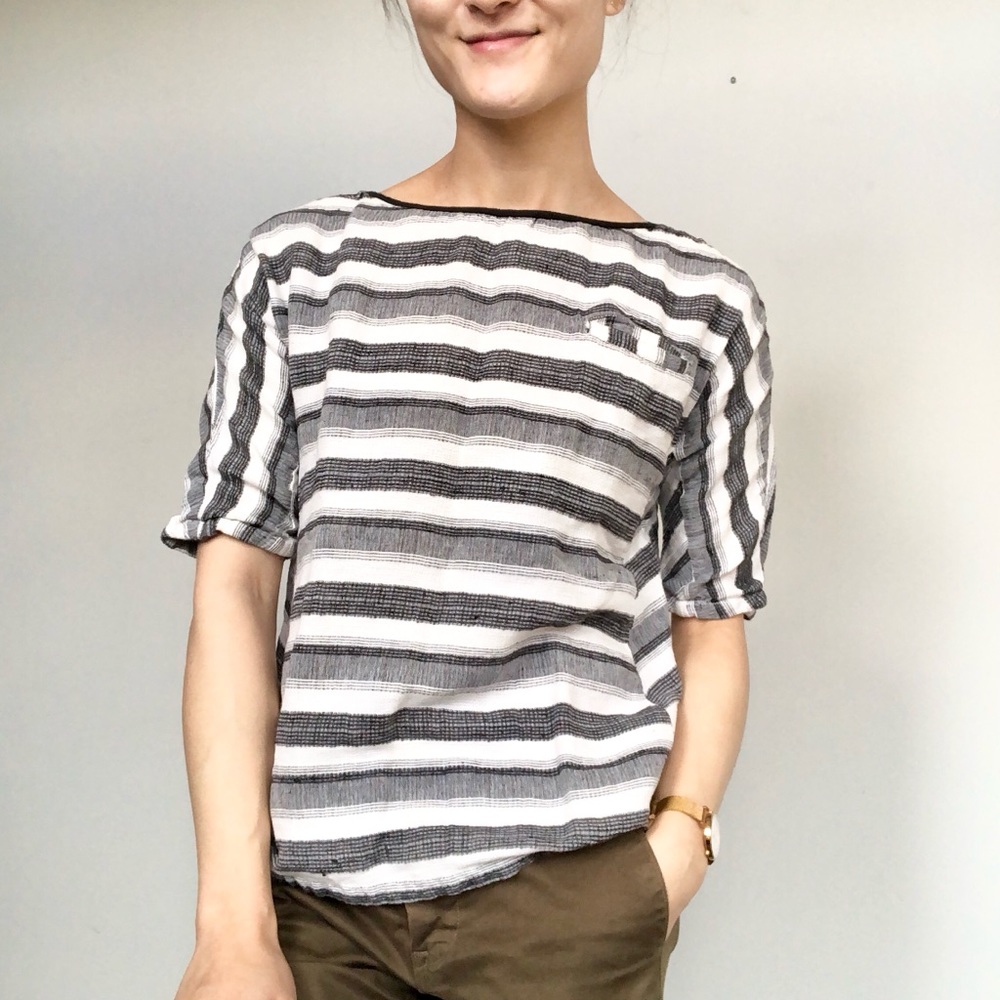 Ace and Jig monochromatic mixed stripes gauzy top
